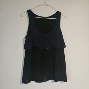 Armani Exchange AX Blue black Flowy Evening Tank Blouse Sequins Sexy Elegant EUC